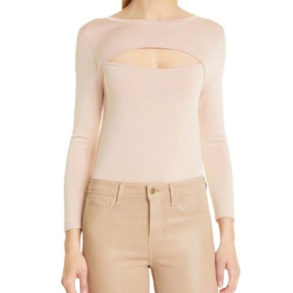 L'Agence sweater Jocelyn cutout 3/4 sleeve pink size Small S - Picture 1 of 7